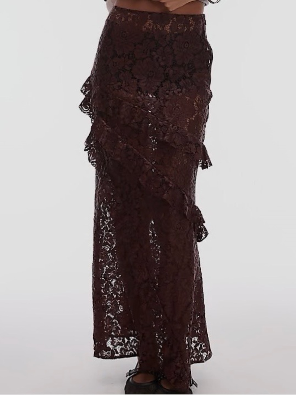 Topshop Maroon Floral Lace Maxi Skirt